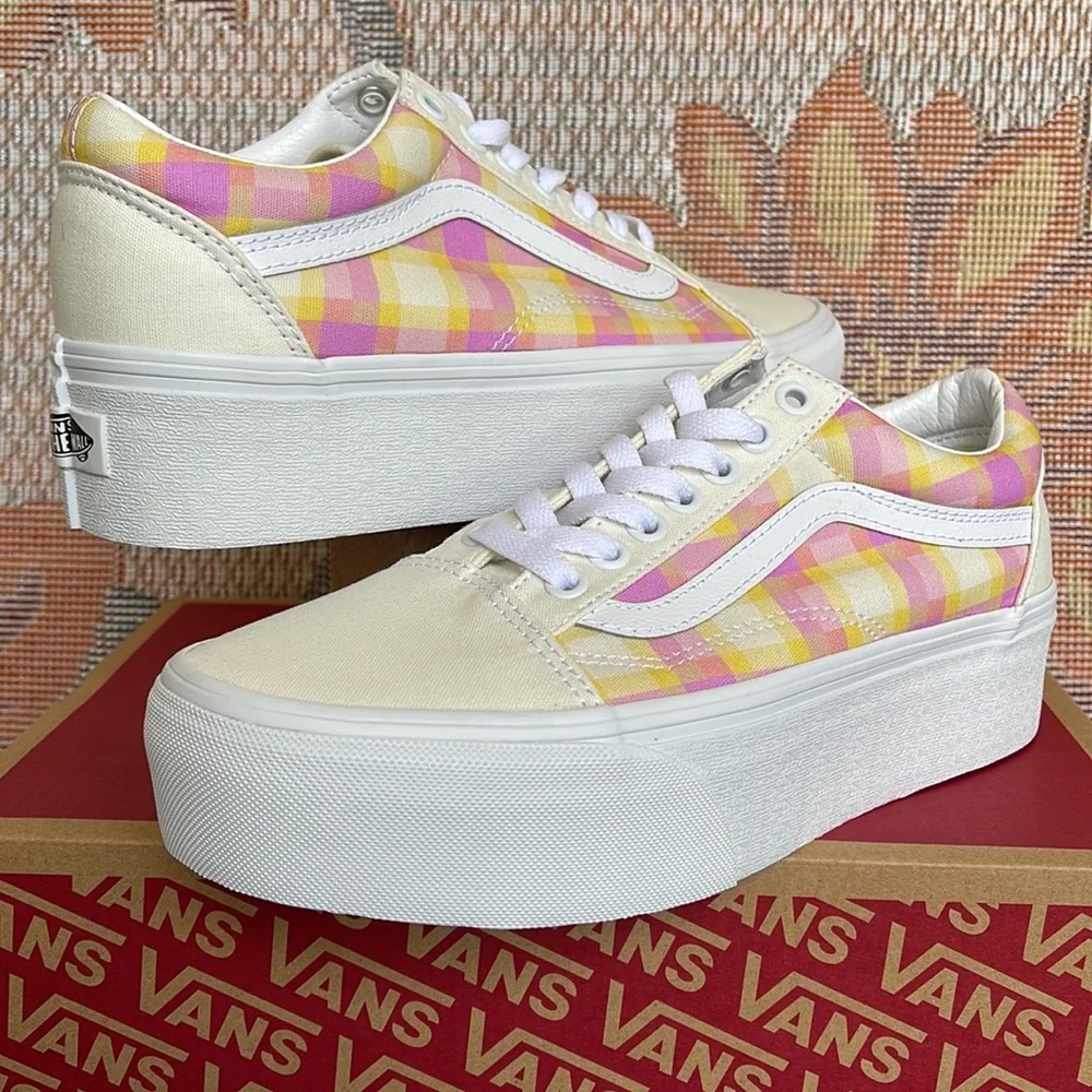 Vans WMNS Old Skool Stacked Pastel Picnic Pink Plaid VN0A7Q5MGBX Platforms